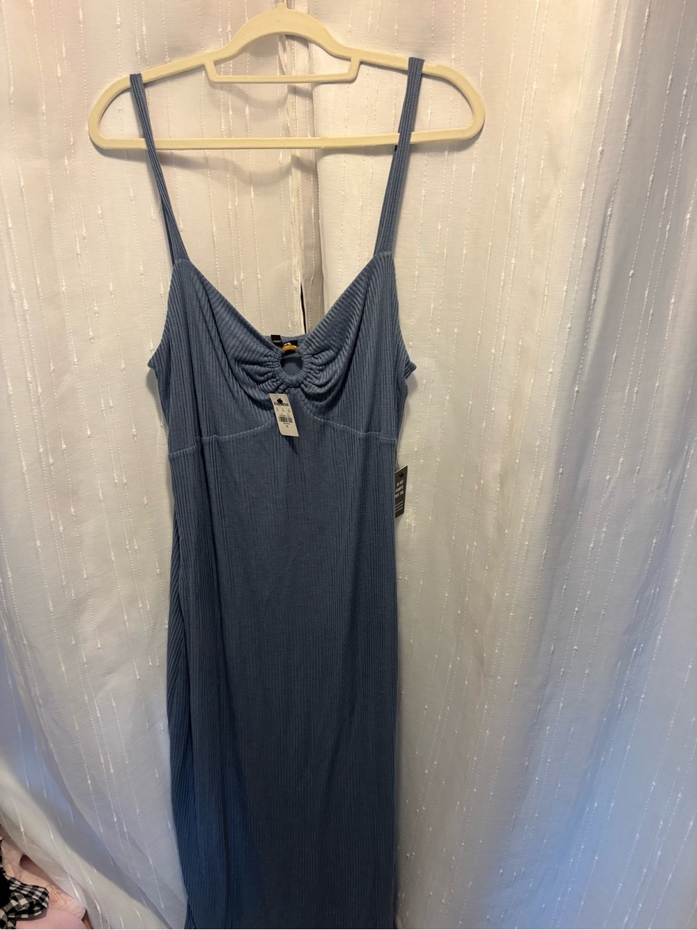 Express Light Blue Ribbed Maxi Dress with Ring Detail